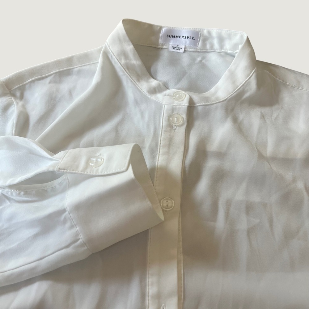 Summersalt Women M Maxi Shirt Dress White Band Collar Recycled Slits